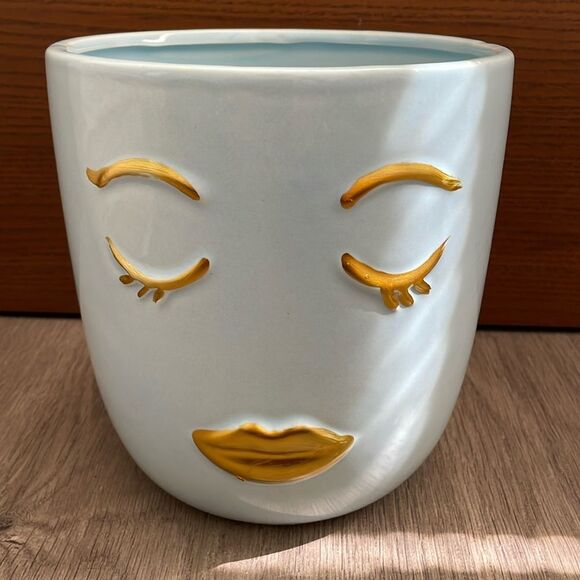 Blue Face Planter with Gold Accents 6inches - Picture 1 of 9